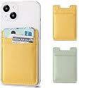 Fulgamo 2Pack Phone Card Holder,Leather Phone Wallet Adhesive Stick On Credit Card Pocket for Back of Phone Case iPhone and Android-Yellow,Green