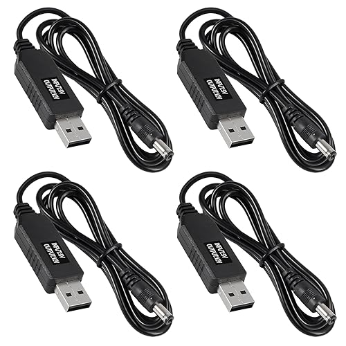 AITRIP 4pcs DC 5V to DC 12V USB Voltage Step Up Converter Cable Power Supply USB Cable with 5.5x2.1mm DC Connect Male 1M for WiFi Router Mini Fan