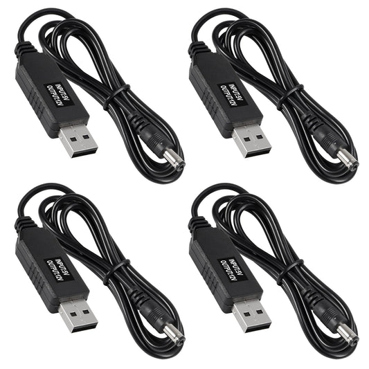 AITRIP 4pcs DC 5V to DC 12V USB Voltage Step Up Converter Cable Power Supply USB Cable with 5.5x2.1mm DC Connect Male 1M for WiFi Router Mini Fan
