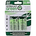 Ultralast ULGED4AA AA Green Precharged Ready-to-Use Rechargeable Batteries - 4 Pack