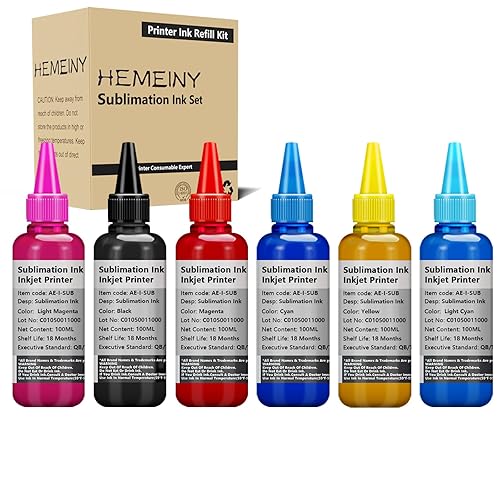 HEMEINY 6X100ml Botttle Sublimation Ink Works with Stylus Photo 1400 PX700W PX800FW P50 PX830FWD Artisan 1430 600 700 800 710 810 837 Printers