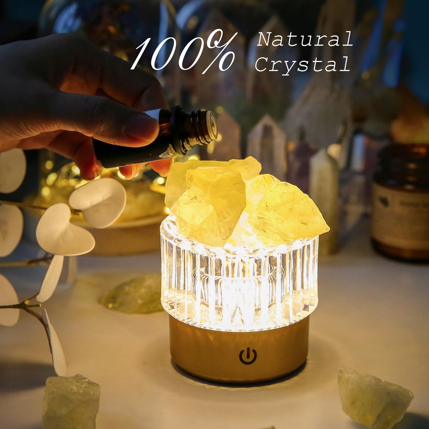 MYDAYS&DESIGN Yellow Crystal Lamp Natural Citrine Lamp, LED Light Dimmer with 3 Levels Cordless, Rocks Lamp Night Light Rechargeable for Room Home