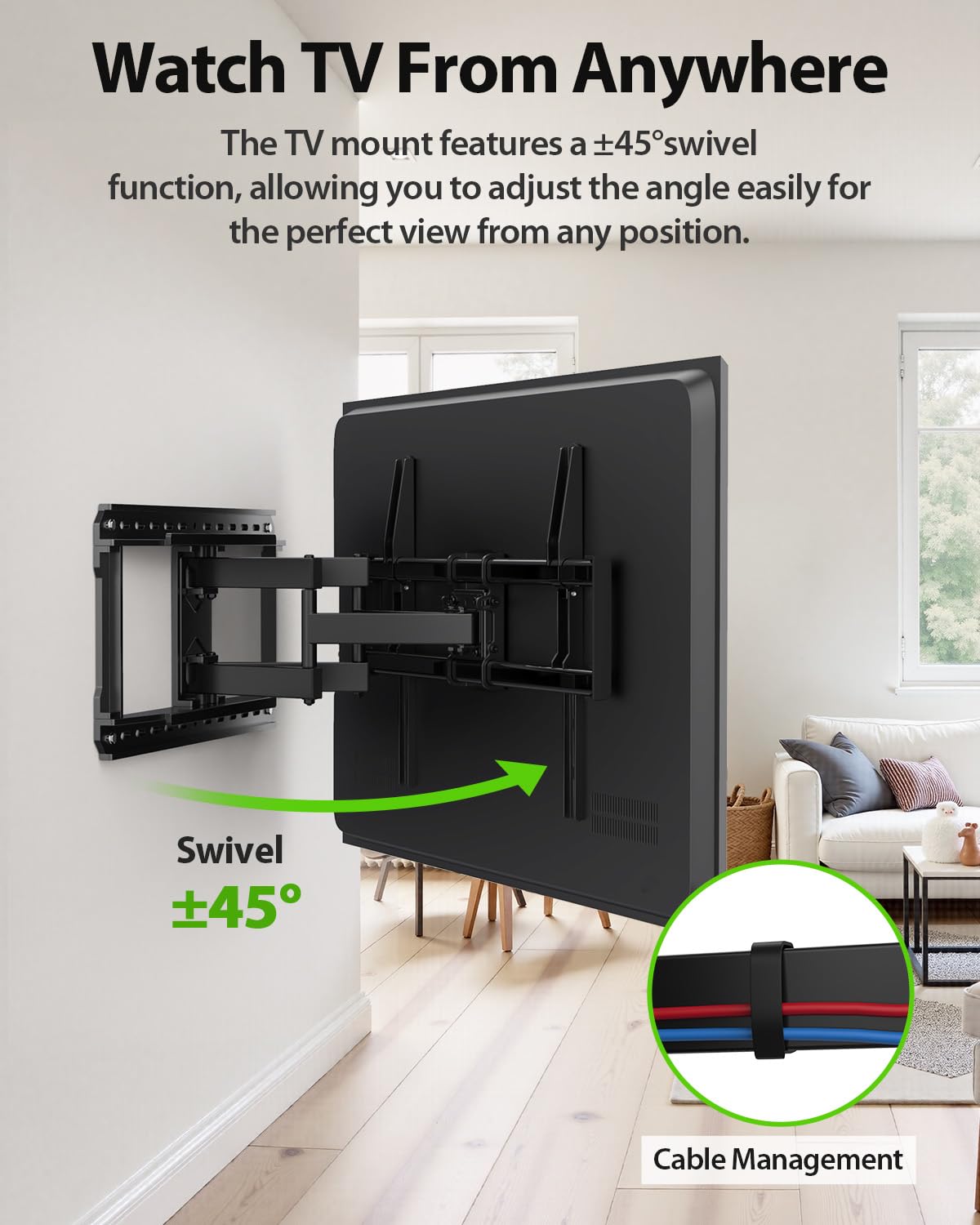 USX MOUNT Full Motion TV Wall Mount for Large TVs 42-97 Inch up to 150 lbs, Wall Mount TV Bracket with Swivel and Tilt, Fits 16",18", 24" Wood Studs