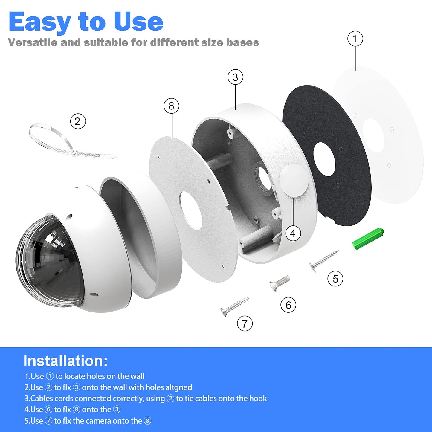 ENS Custom Drilling Junction Box for Security Cameras - Aluminum Enclosure - Dome/Turret/Bullet/Fisheye Cameras Base, 2 Side and 1 Bottom 3/4" Holes