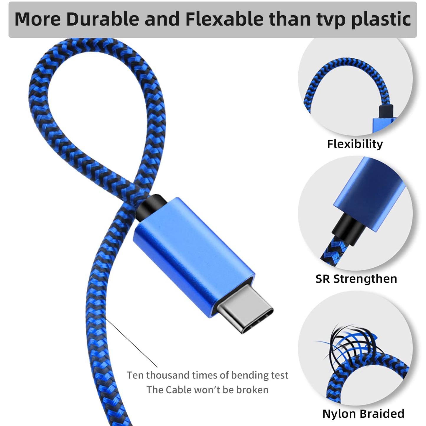 Sisyphy Nylon Braided Surface Connect to USB-C Charging Cable (6ft Blue), Requires 45W 15V/3A USB-C Charger PD Power Supply, Compatible with Microsoft