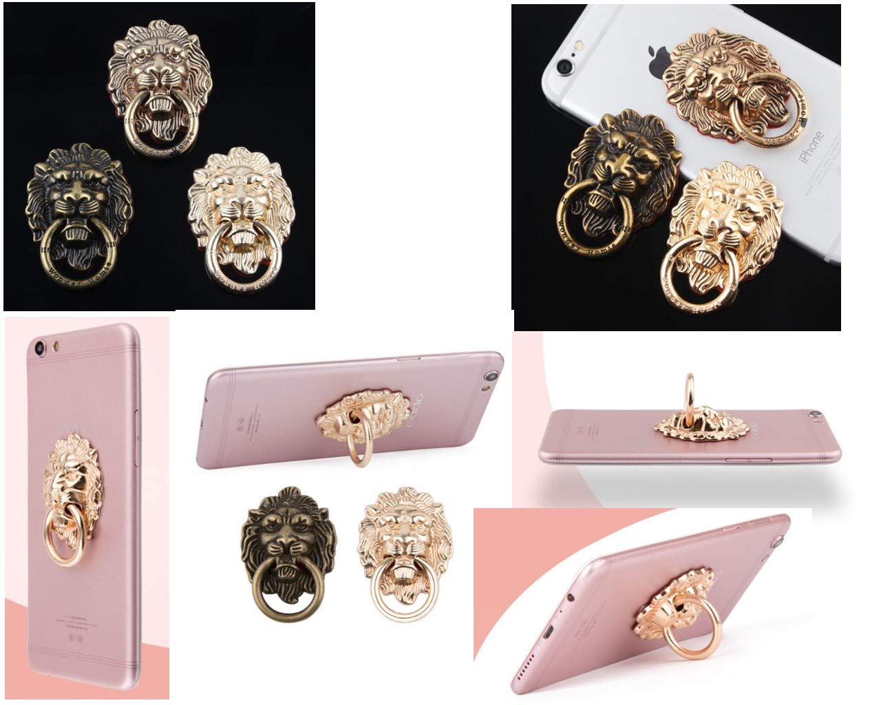 Lion Pattern Cell Phone Ring Stand Holder Colorful Cute Pattern Painted Universal Metal Buckle Finger Ring Kickstand Compatible Various Smartphones