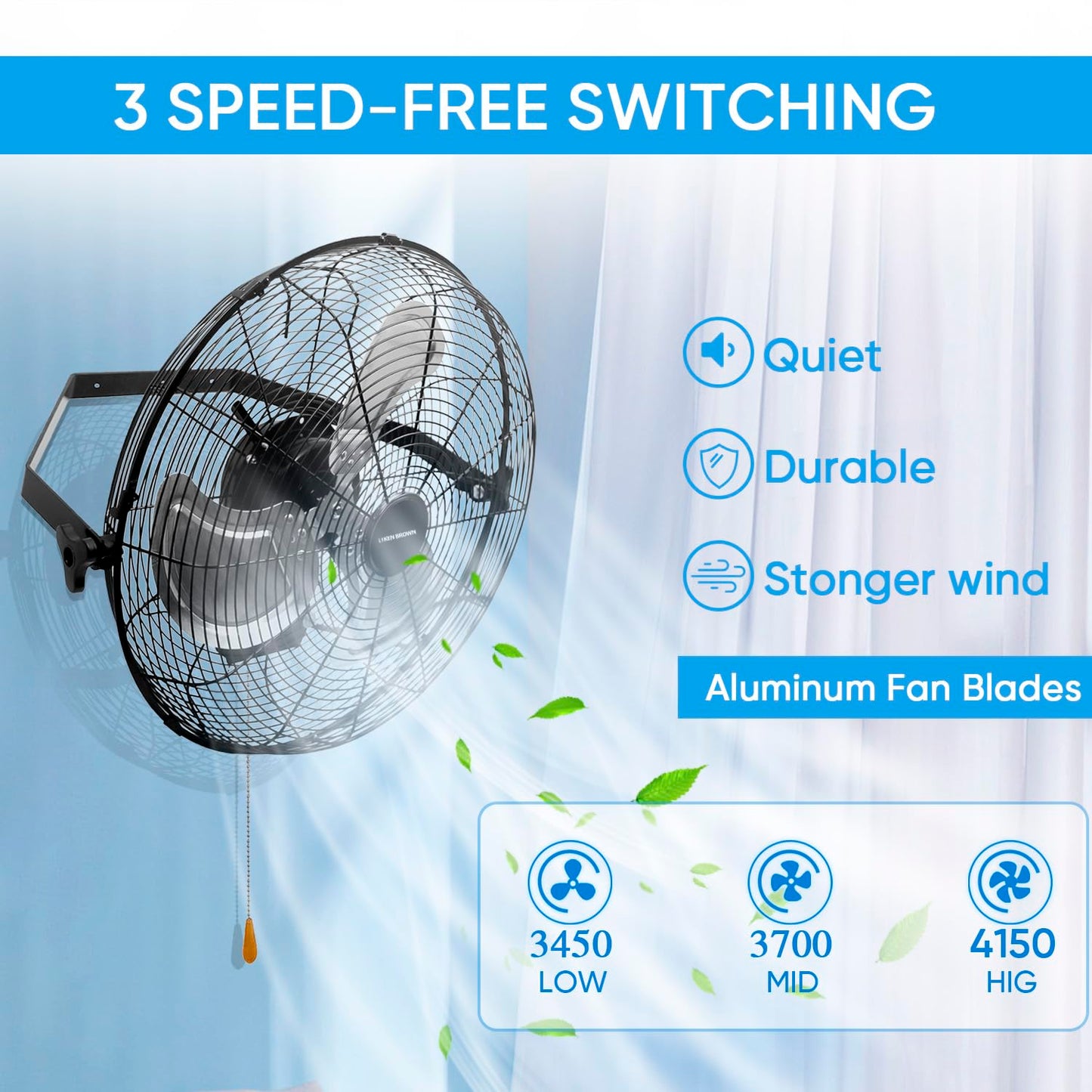 KEN BROWN 18 Inch Wall Mount Fan, 4150 CFM High Velocity Outdoor Wall Fan with Sealed Motor, 3-Speeds, Heavy Duty for Patio, Garage, Commercial, Shop