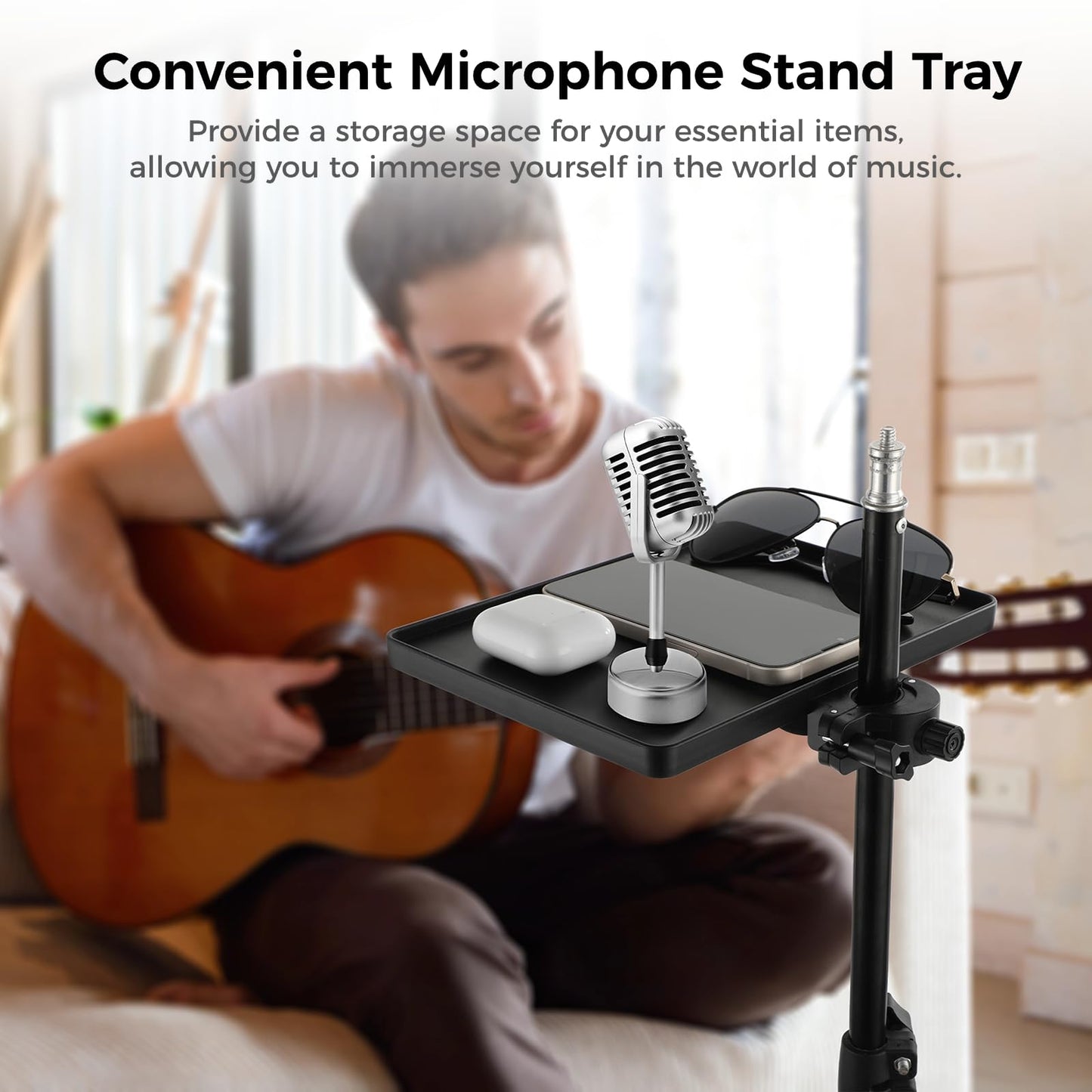 Microphone Stand Tray, Universal Clamp-On Rack Tray, Mic Stand Holder with Strong Load Capacity, Microphone Stand Shelf for Live Streaming Recording