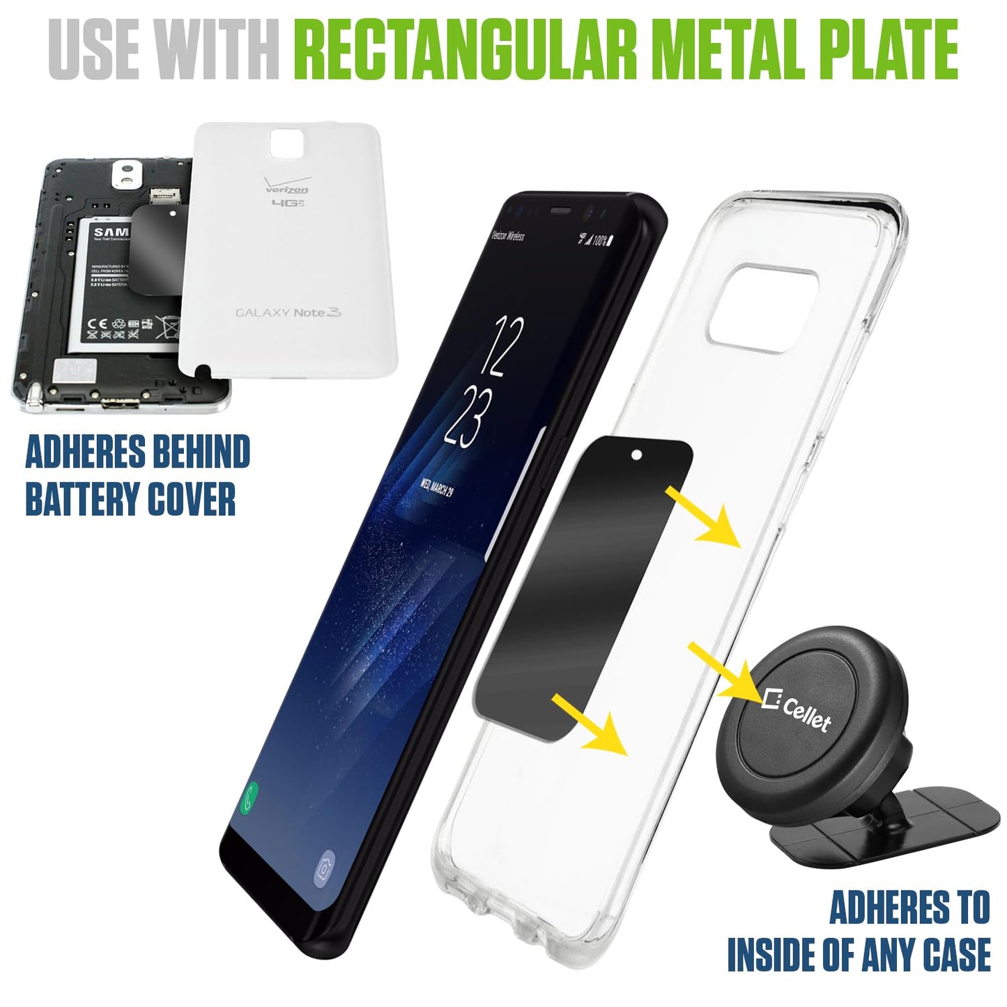 Cellet 8 Pack Metal Plates for Magnetic Car Phone Mount - 4 Round + 4 Rectangular with Strong 3M Adhesive & Protective Film - Compatible with iPhone