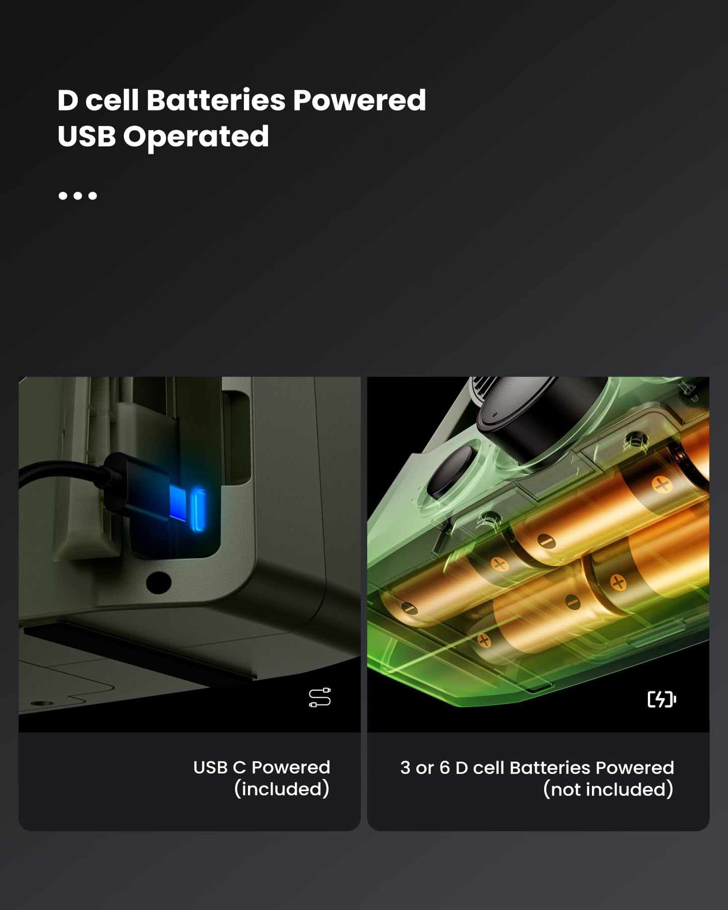 D Battery Powered Camping Fan (Batteries Not Included) with 4 Timer Modes, 8.5’’ Desk Fan with LED Lantern and SOS Light, 180° Rotation, Quiet