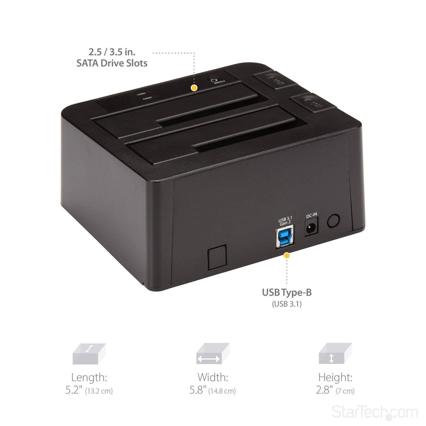 StarTech.com Dual-Bay USB 3.1 to SATA Hard Drive Docking Station, USB 3.1 (10 Gbps), External 2.5/3.5" SATA I/II/III, SSD/HDD Docking Station