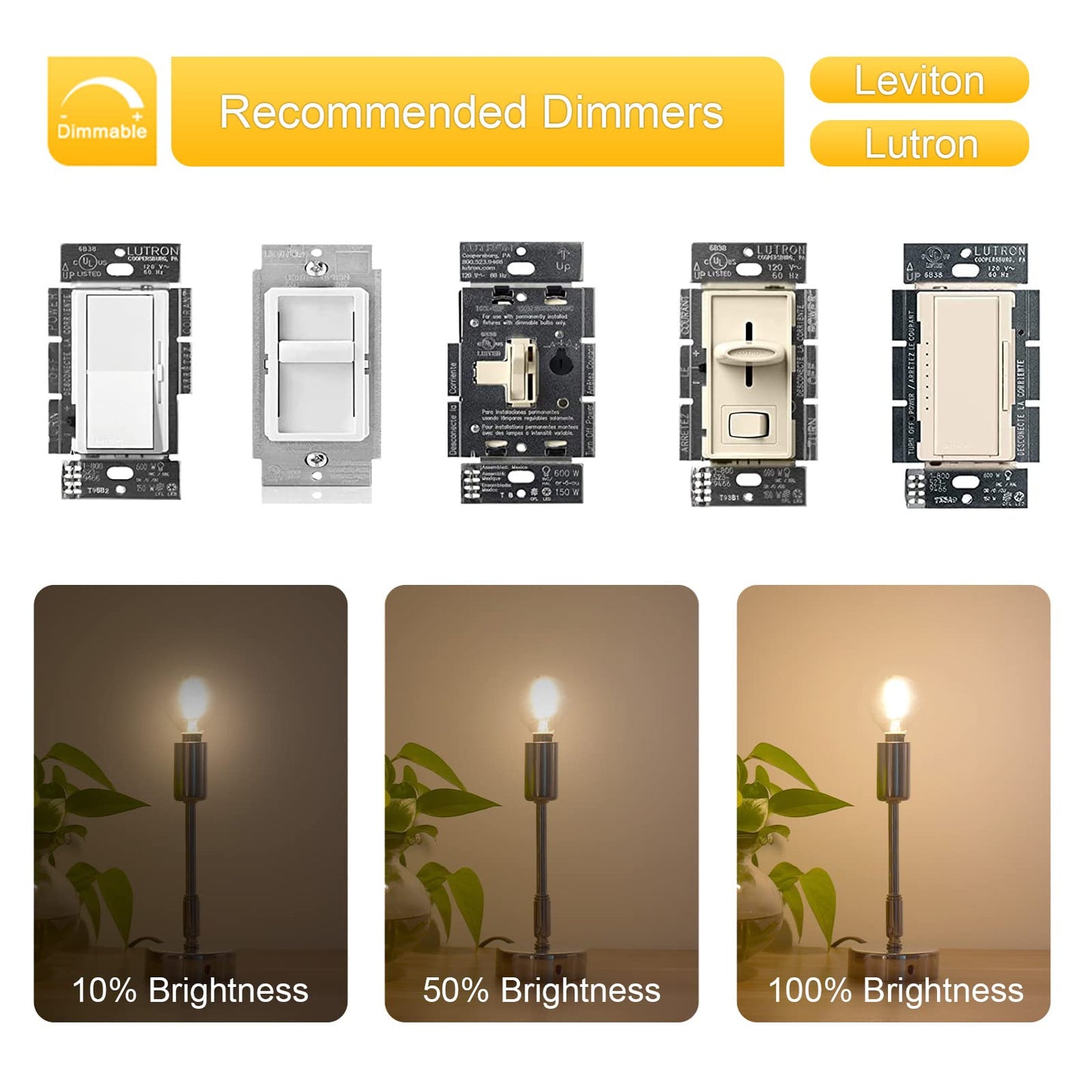 EQ Lighting 3-Pack G16.5 LED Bulb, Dimmable E12 Edison Bulb, 25W Equivalent, 3000K Soft Warm White, 200lm, 2W, for Chandelier, Ceiling Fan Light Bulbs