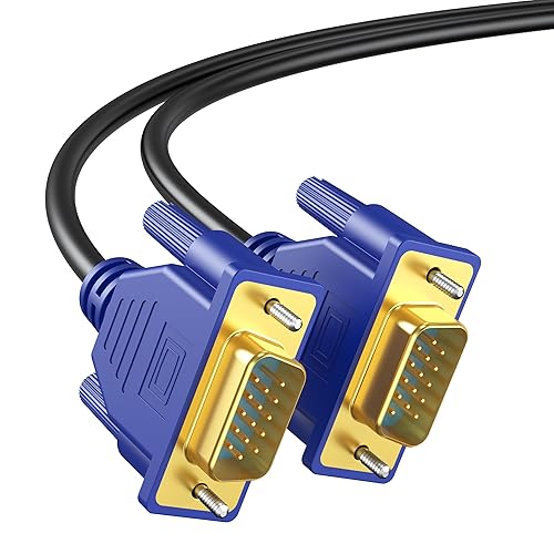 VGA Cable 6 Feet, Gold-Plated Shielded VGA Male to Male Monitor Computer Cable Adapter Cord 15 Pin HD15 1080P@60Hz Full HD High Resolution for TV