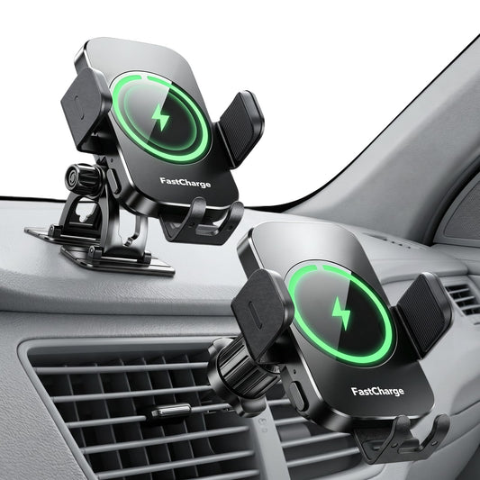 Wireless Car Charger, 15W Fast Charging Auto-Clamping Phone Holder Phone Mount?Windshield+Vent+Dash? Car Accessories for Women Men fit for iPhone 17