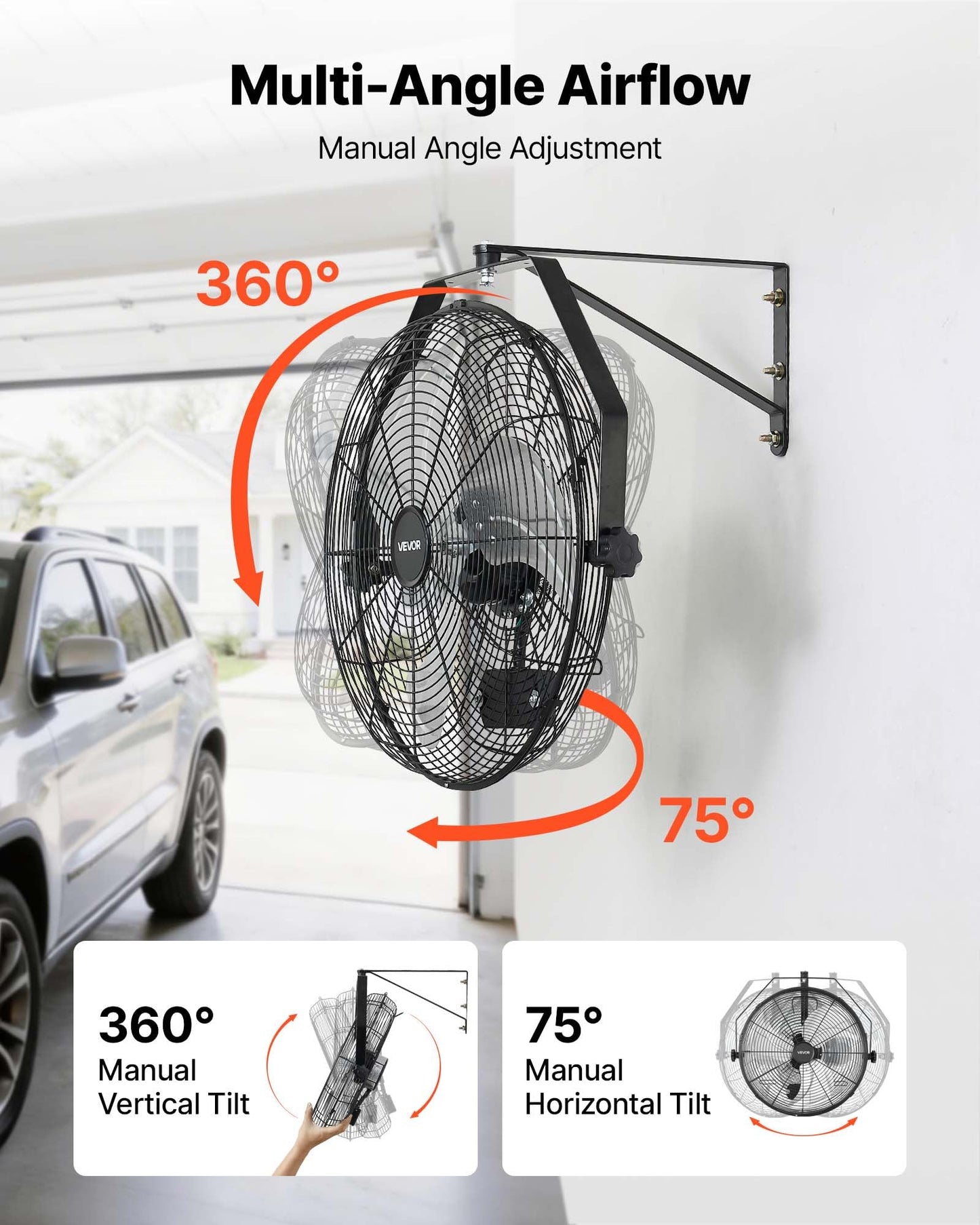 VEVOR Wall Mount Fan, 18 in Wall Mounted Hanging Fan IP44-rated Protection