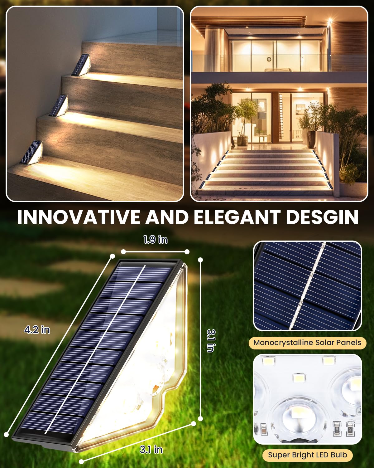 BSTOT Solar Powered Step Lights for Outside Waterproof Led, Deck Outdoor Decor Stair Stairwell Lighting for Front Door, Patio, Back Porch, Ring
