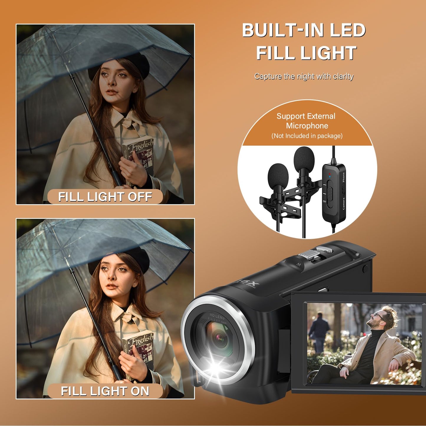 Muitune Camcorder Video Camera QHD 2.7K 56MP 16X Digital Zoom Vlogging Camera with LED Fill Light for YouTube, 2.8 Inch 270 Degree Rotation LCD Screen