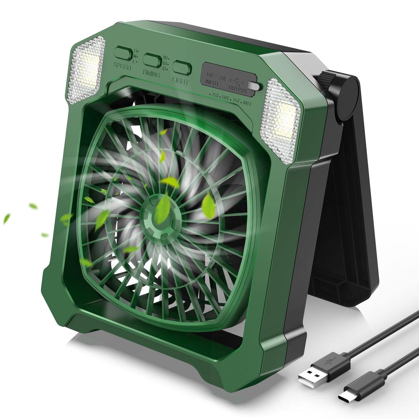Camping Fan Battery Powered & Solar Powered, Portable Solar Fan 10000mAh Rechargeable Outdoor Fans with Light, Quiet Cordless Fans for Tent, RV