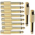 6.35mm 1/4" TS Plug to RCA Female Jack Adapter Connector - 6.35mm Mono Male to RCA Female, Gold-Plated, 10 Pack