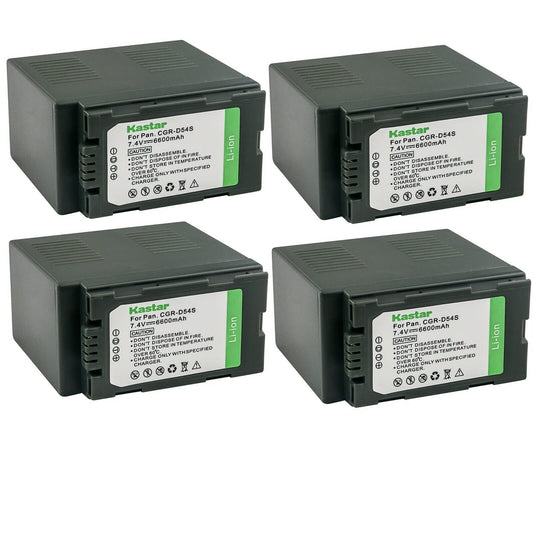 Kastar 4-Pack CGR-D54 Battery Replacement for Panasonic CGA-D54Pro, CGR-D54S, CGR-D54SE Battery, AG-B23P, DE-A20, DE-A88C, VSK0581 Charger, HDC-Z10000