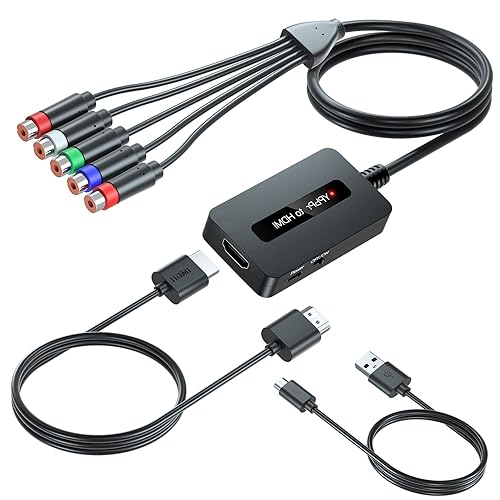 Female Component to HDMI Converter Cable with HDMI and Component Cables for PS2/ NGC/Wii/Xbox with Male Component, 1080P YPbPr to HDMI Converter