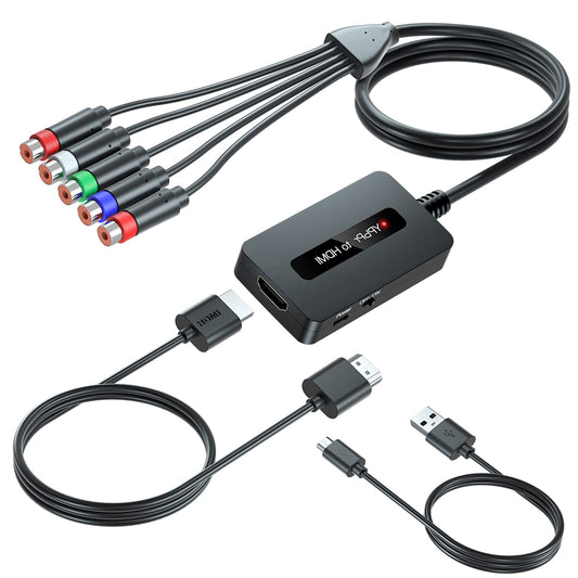 Female Component to HDMI Converter Cable with HDMI and Component Cables for PS2/ NGC/Wii/Xbox with Male Component, 1080P YPbPr to HDMI Converter
