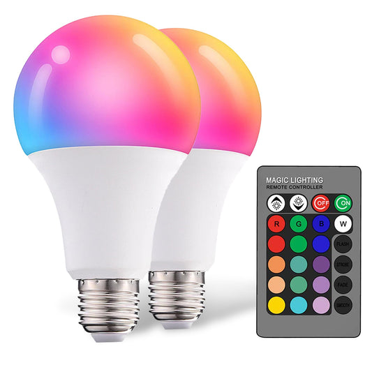Dimmable E26 Warm LED Light Bulb, 6W RGBW Color 500LM with 16 Color Changing Modes for Christmas, Party etc with Remote Control 2 Pack
