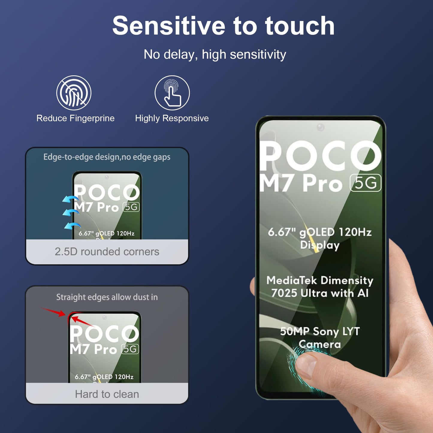 Suttkue for Xiaomi Poco M7 Pro 5G Screen Protector with Camera Lens Protector, 9H Hardness Anti-Scratch Tempered Glass flim, Case Friendly