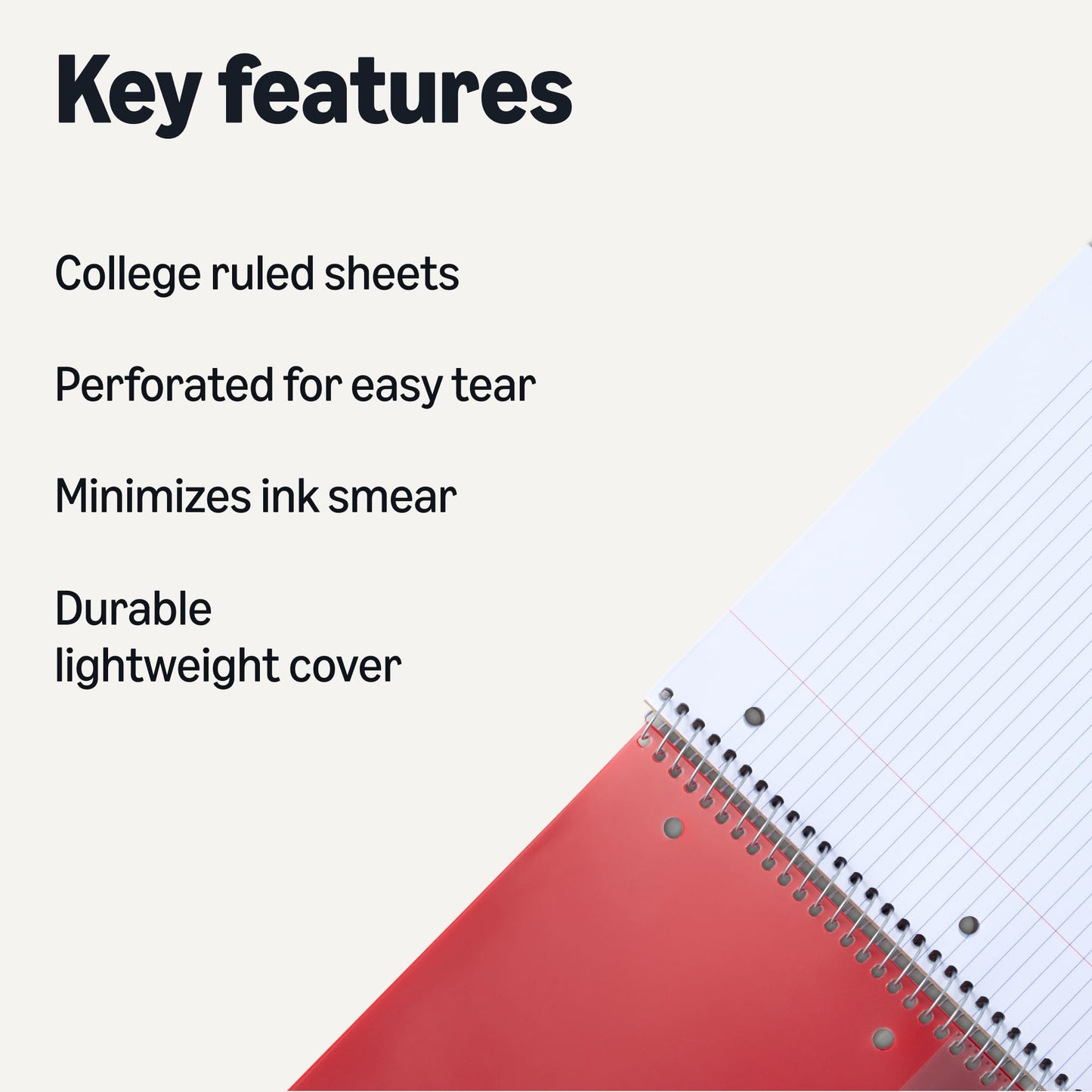 Amazon Basics 1 Subject College Ruled Spiral Notebook, Poly Cover,100 Sheets, 9" x 11", Assorted Primary Colors, 3 pack