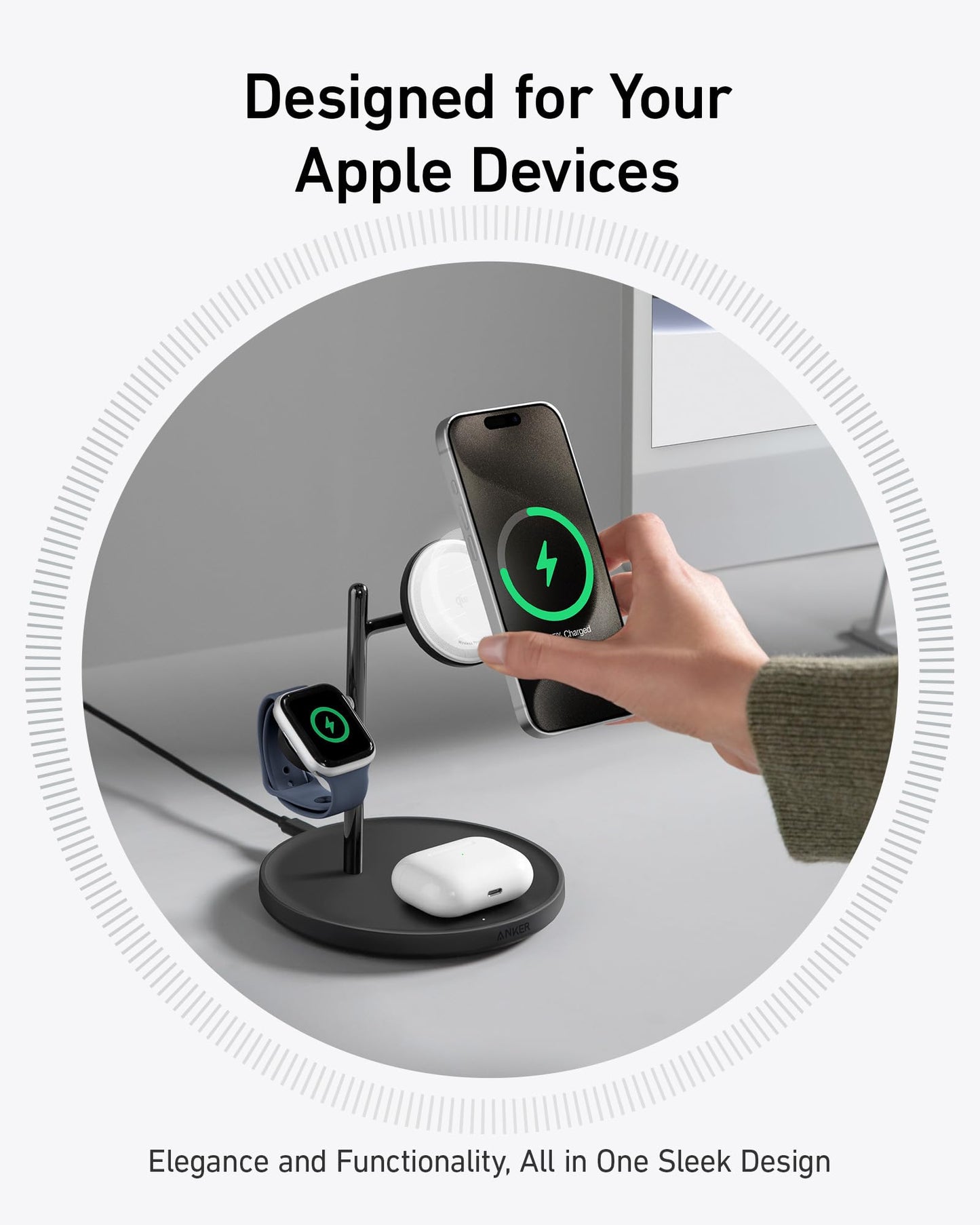 Anker MagSafe Charger Stand Compatible, iPhone 17 MagGo 3 in 1 Wireless Charging Station,Qi2 Certified 15W Wireless Charger, Desk Accessory