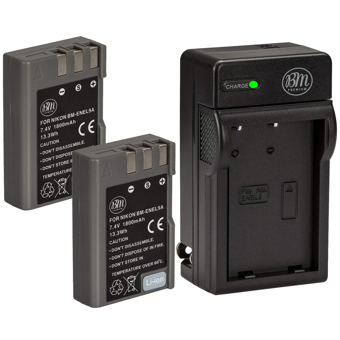 Big Mike's BM Premium 2 Pack of EN-EL9, EN-EL9A Batteries and Battery Charger for Nikon D5000, D3000, D60, D40x & D40 Digital SLR Camera