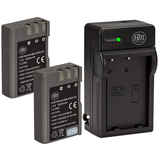 Big Mike's BM Premium 2 Pack of EN-EL9, EN-EL9A Batteries and Battery Charger for Nikon D5000, D3000, D60, D40x & D40 Digital SLR Camera