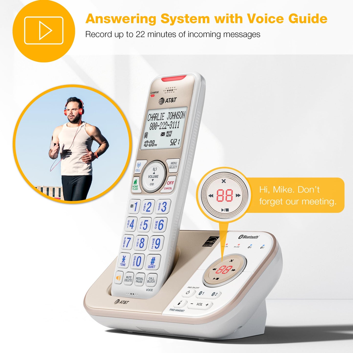AT&T BL3112-4 Cordless Phone for Home - 4 Handsets, DECT 6.0, Bluetooth Cell Connect, Answering Machine, Smart Call Blocker, Caller ID, Intercom