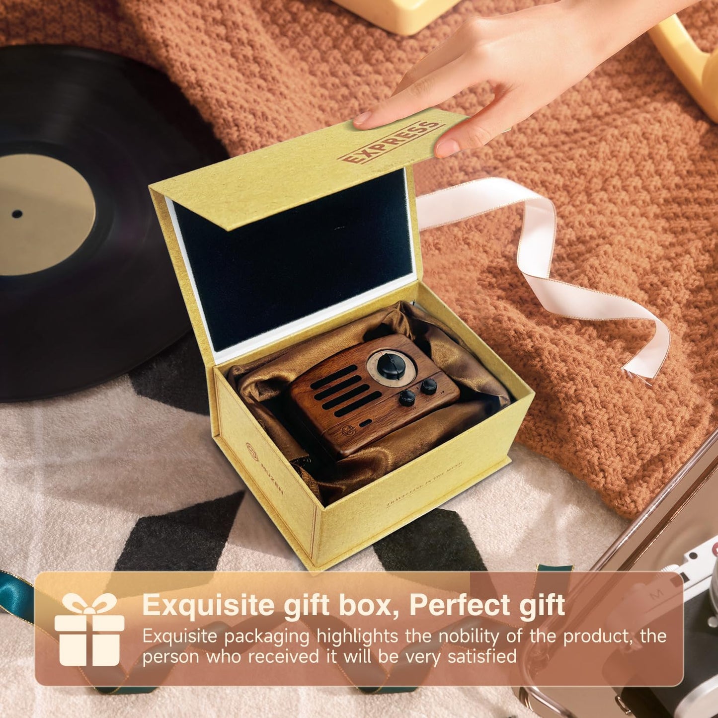 Muzen Portable Bluetooth Speaker, OTR Wood Vintage Small Wireless Speaker, FM Radio with Antenna AUX, 10h+ Long Playtime, High Fidelity Stereo Audio