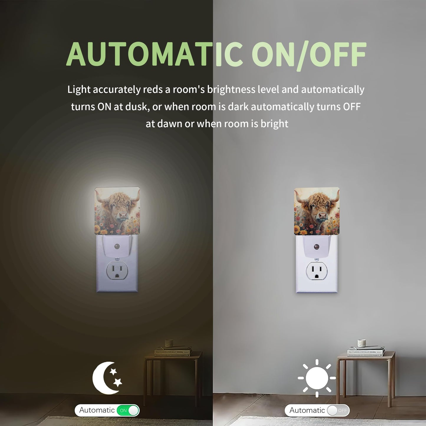 ZTHLL Highland Cow Night Light, Flower Night Light Plug into Wall with Dusk to Dawn Sensor, LED Lamp Energy Saving Lights for Men Women Boys