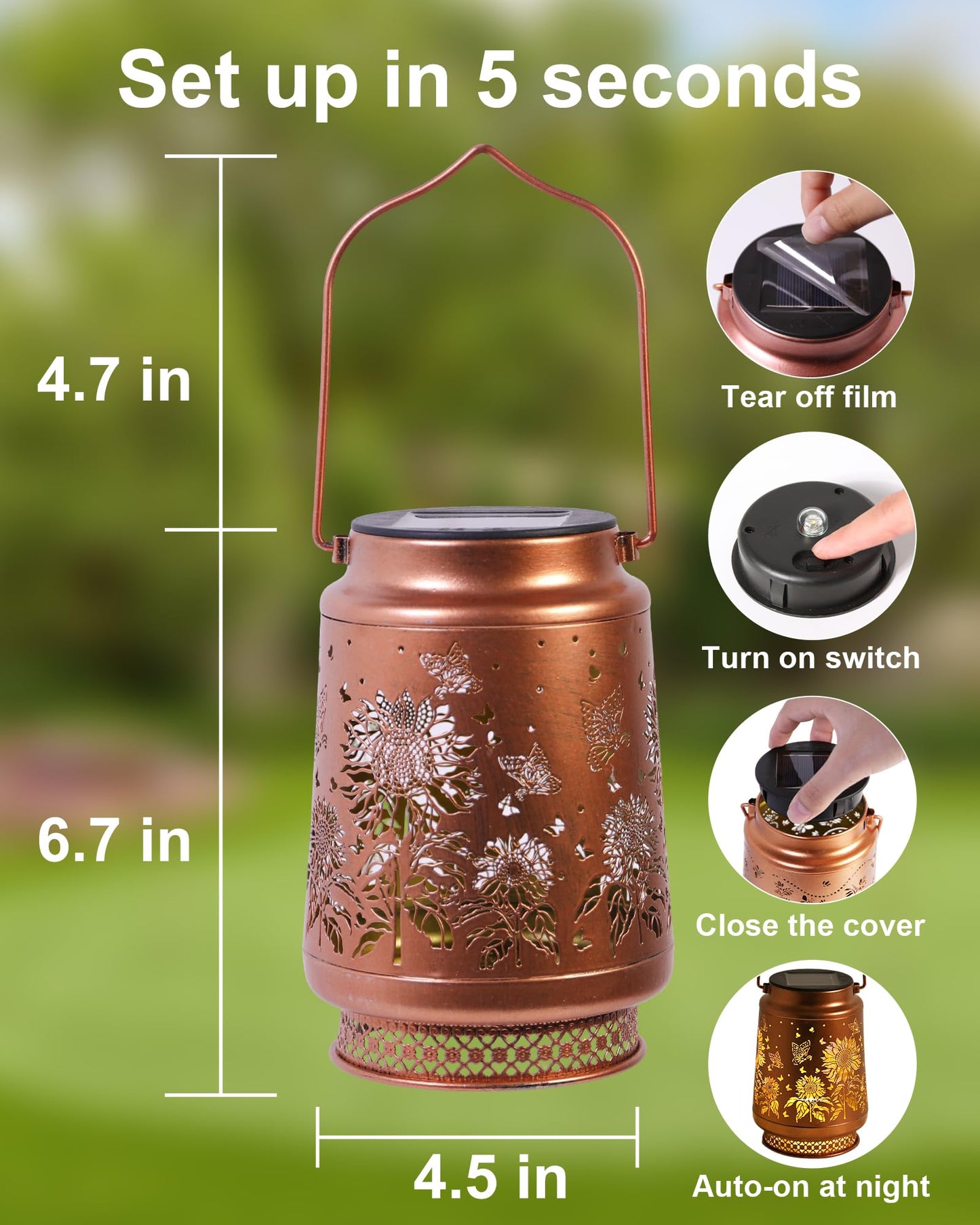 2 Pack Sunflower Solar Lanterns Outdoor Waterproof, Garden Decor Birthday Gifts for Women Mom Grandma Sister, Metal Hanging Solar Lights Outside