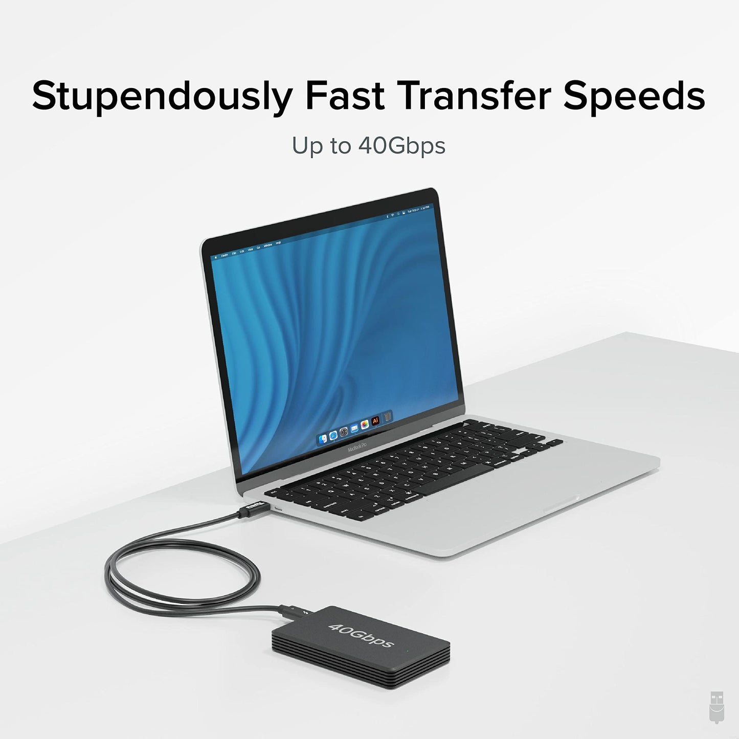 Plugable Thunderbolt 4 Cable 240W EPR Charging, 1M (3.3ft), Thunderbolt Certified, 40Gbps Data, Dual 4K or 1x 8K Display, Compatible with USB4