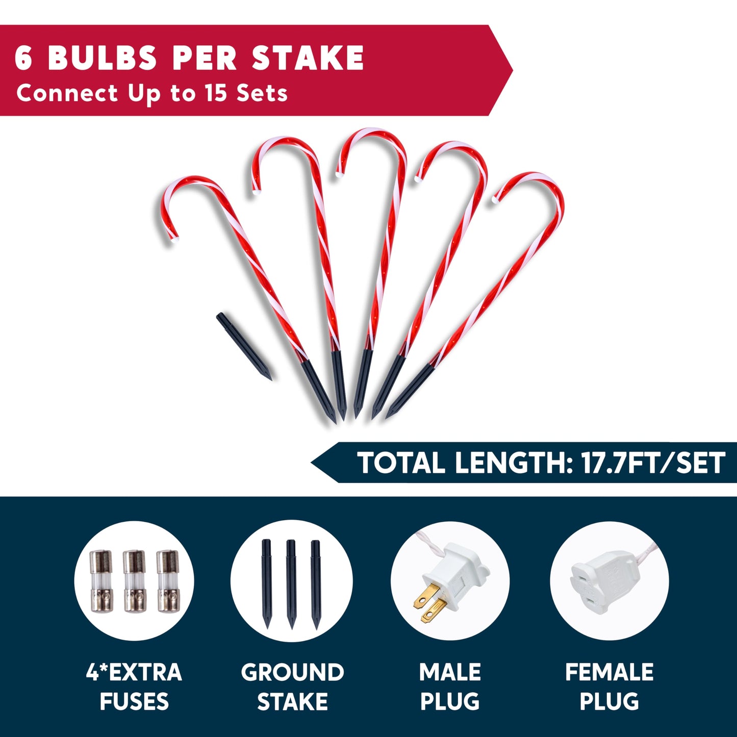 Joiedomi 12 Pcs Christmas Candy Cane Pathway Markers Lights, 16” Stakes Lights with Warm White, Waterproof Outdoor Decorations for Xmas Indoor
