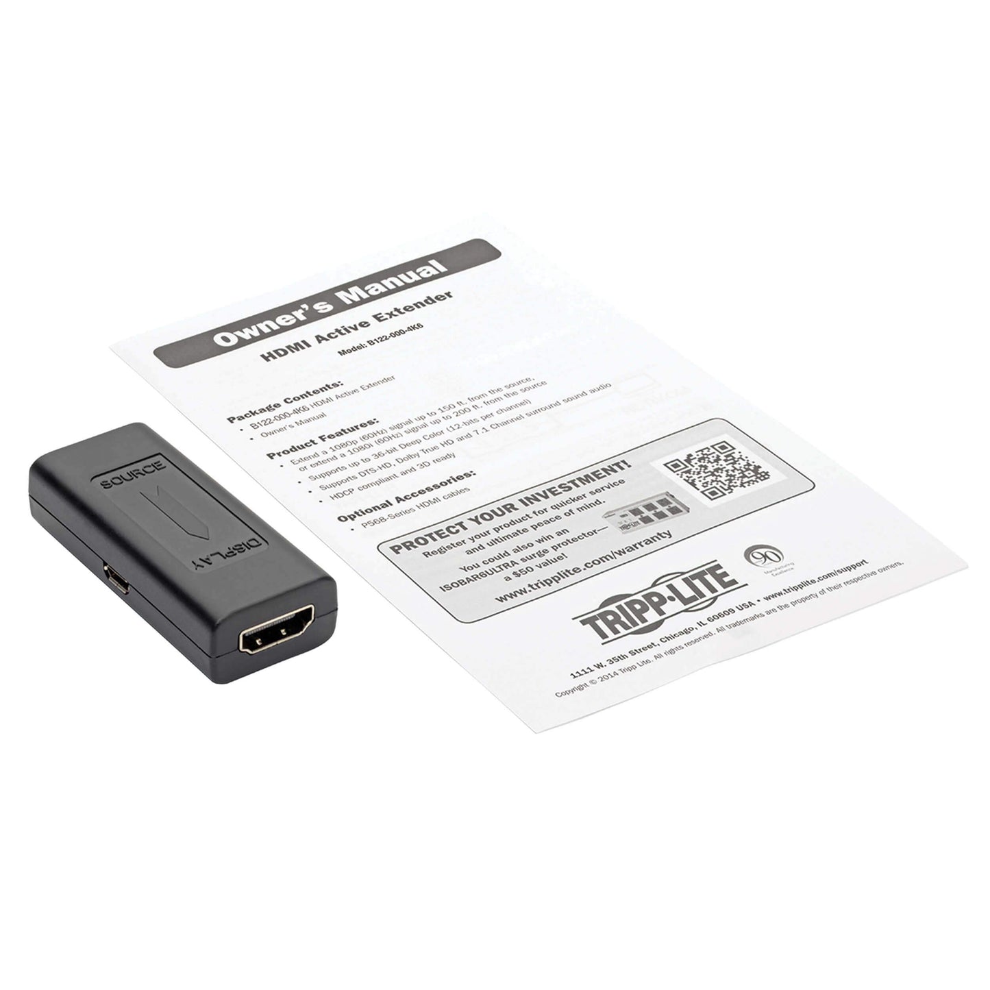 HDMI Signal Booster in-Line F/4K @ 60Hz Compact Up to 50ft TAA