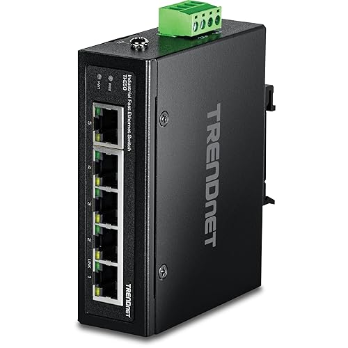 TRENDnet 5-Port Industrial Fast Ethernet DIN-Rail Switch, TI-E50, 5 x Fast Ethernet Ports, IP50 Rated, Extreme Temperature Operating Range, 1Gbps