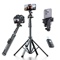 Fugetek 62" Professional Cell Phone Tripod, Ultra Stable 4 Leg Design, Bluetooth Remote, 100% All Aluminum Stick & Legs, Portable All in One, 360°
