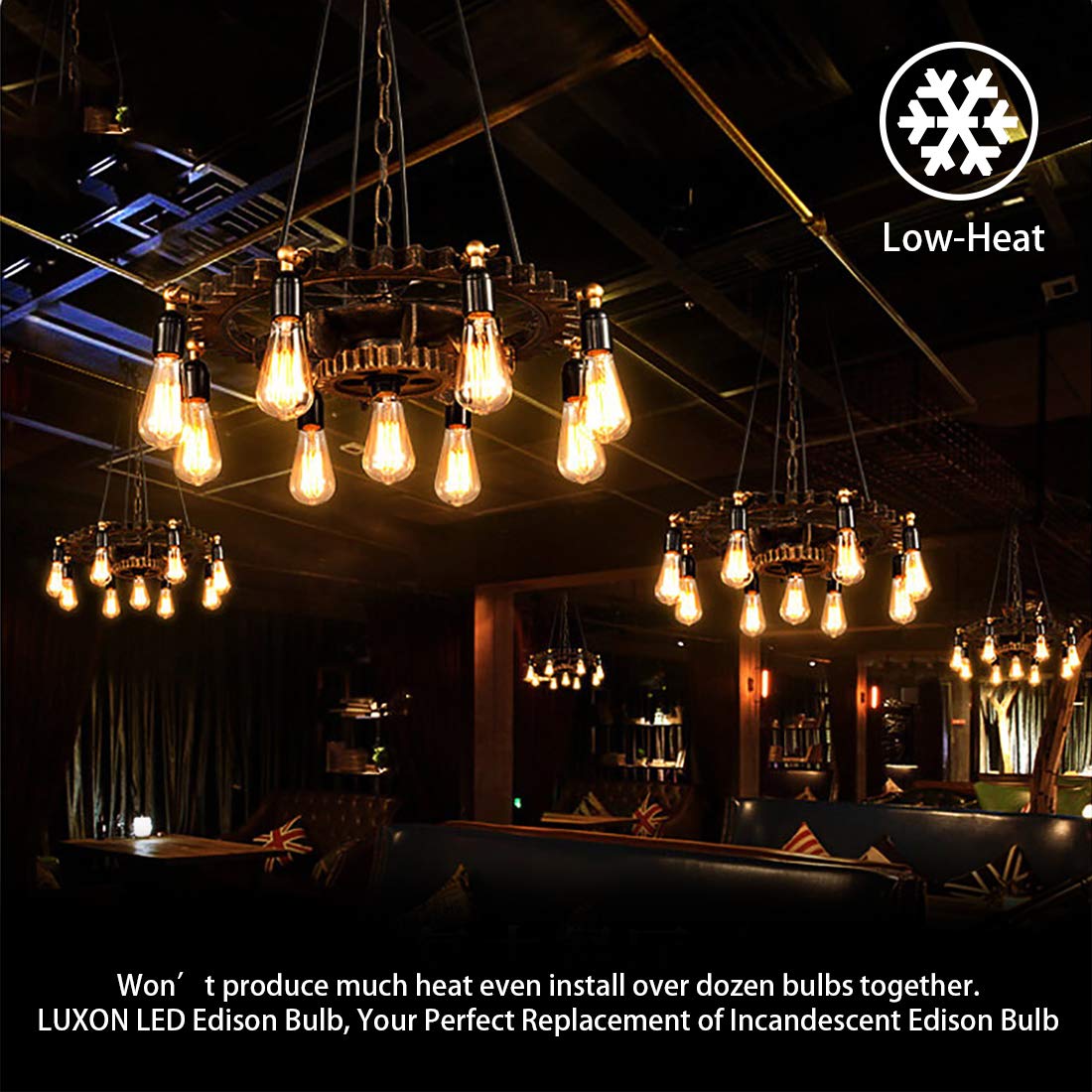 LUXON LED Edison Bulbs,Dimmable,ST64 Amber Glass,Vintage 4W E26 Warm,6-Pack