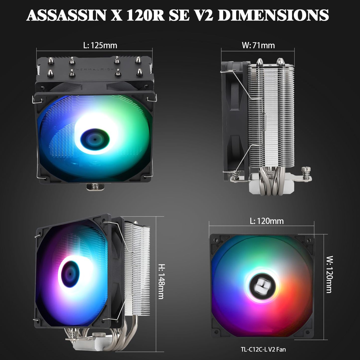 Thermalright Assassin X 120R SE V2 CPU Cooler, 4×6mm Heat Pipes, 1550RPM Speed 120mm RGB PWM Quiet Fan CPU Cooler with S-FDB Bearing, for AMD AM4