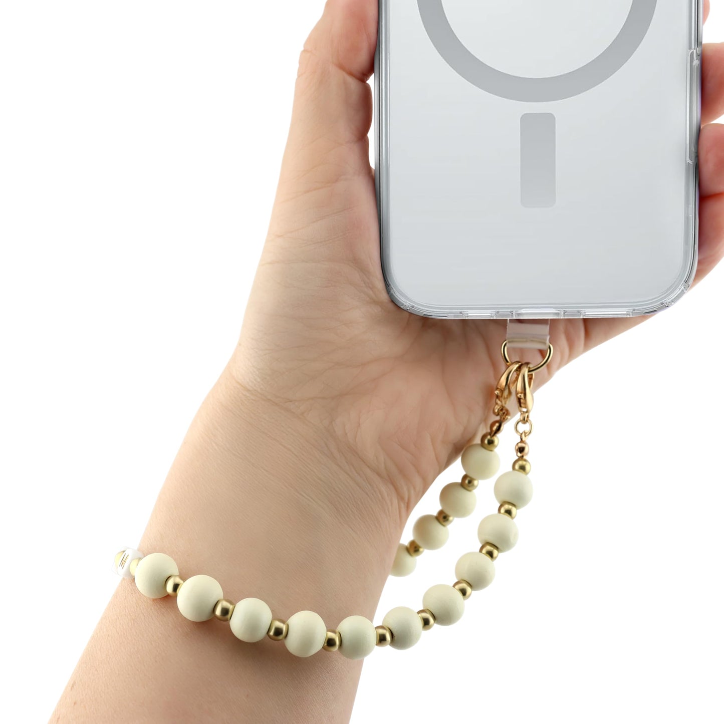 MyfavoriteK MOM Phone Charm With Wood Beads Detachable Anti Theft Strap Hands-Free iPhone Wrist Strap for Women Phone Chain Wristlet - Fits Apple