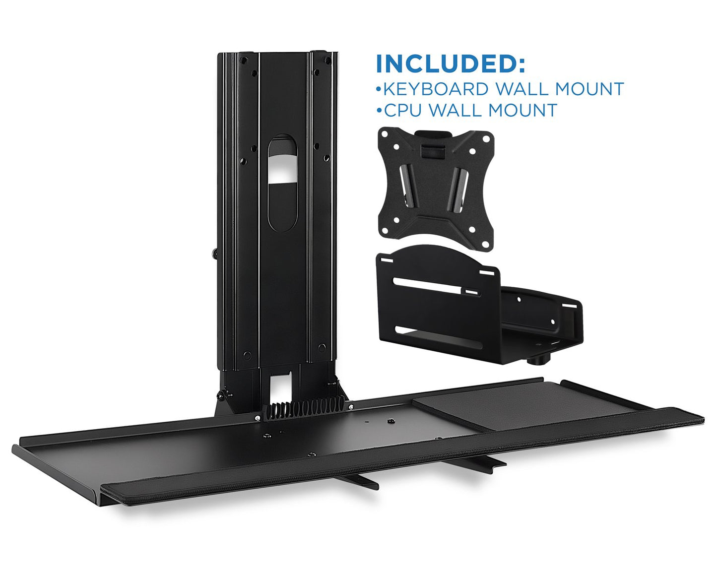 Mount-It! Monitor and Keyboard Wall Mount with CPU Holder, Height Adjustable Standing VESA Keyboard Tray, 25 Inch Wide Platform with Mouse Pad