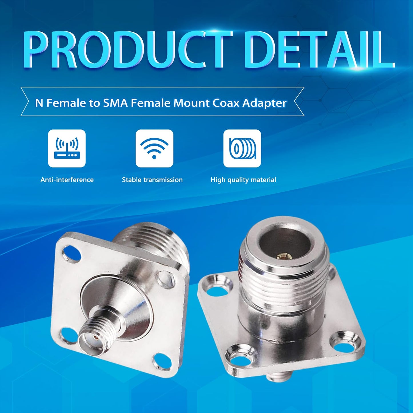 2PCS Type N to SMA Coax Connector, N Female to SMA Female 4-Hole Panel Mount Coax Adapter, N Type SMA Female Chassis Type 4 Hole Flange Panel Coaxial