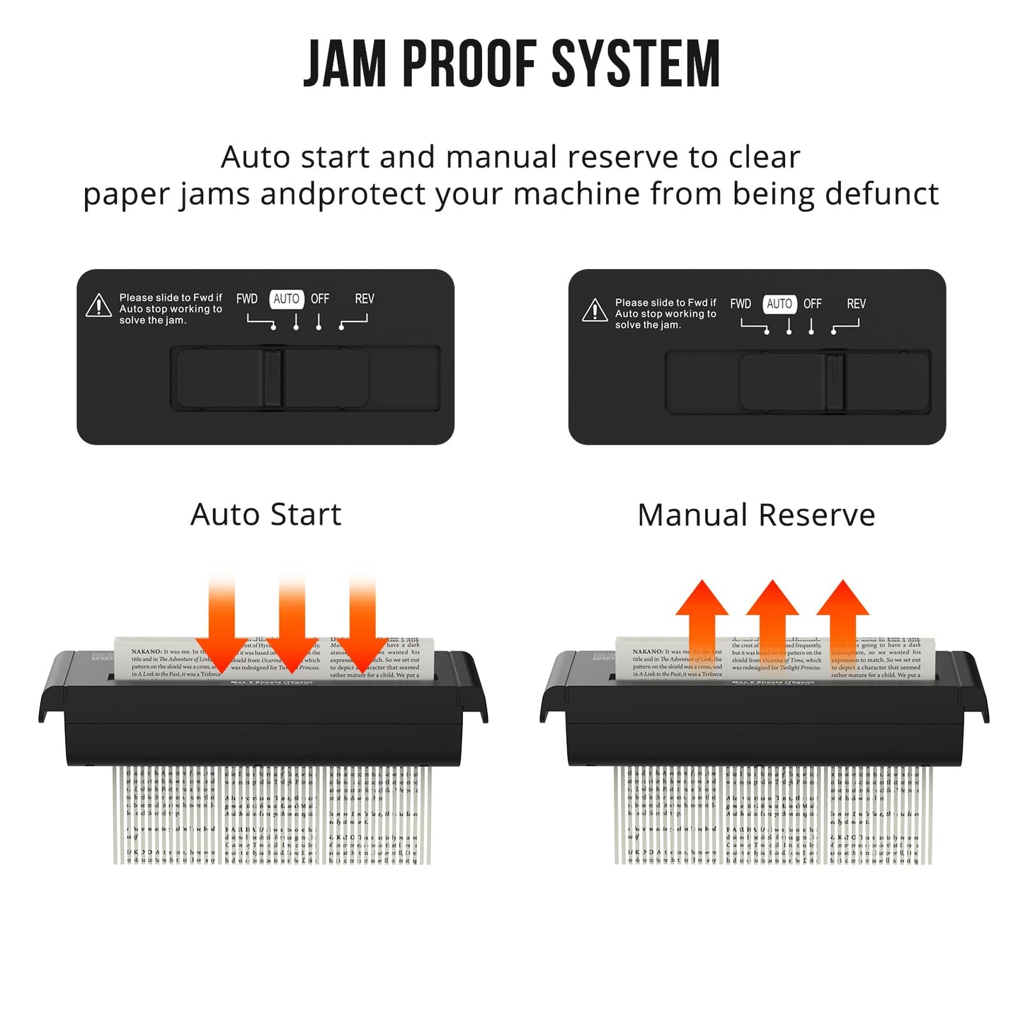 6-Sheet Strip Cut Paper for Home Office, Small Paper Shredder with Auto-Off Compact, Portable Design, No Basket, Extendable Arm, Black