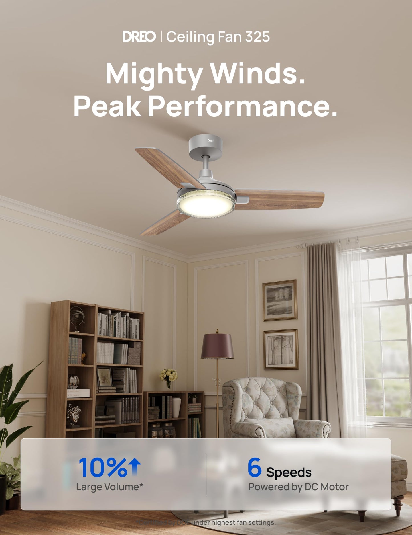 DREO Ceiling Fan with Lights, Quiet DC Motor, 20db,Quick-Install, Powerful Airflow, 6 Speeds with Remote, Reversible, 6-Level Dimmable, 5CCT, Grey