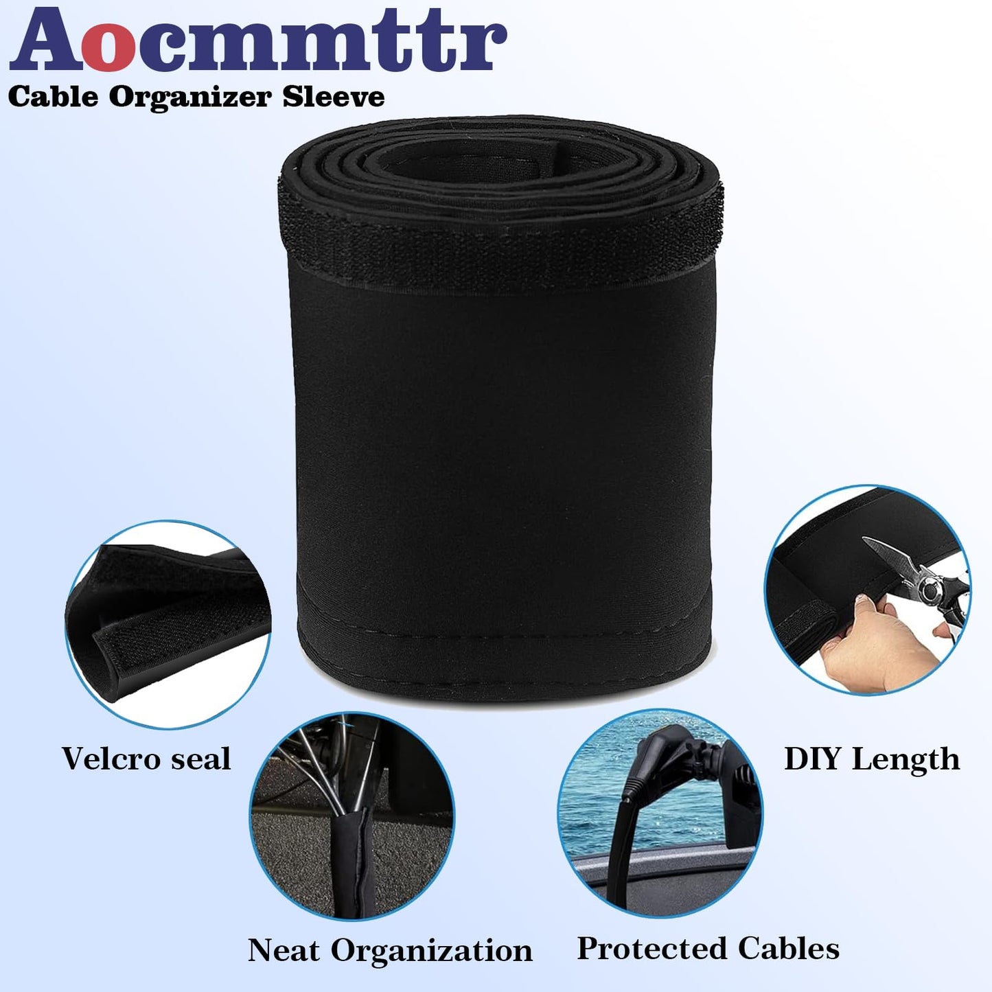 Trolling Motor Cable Sleeve, 60" Made of Black Neoprene Trolling Motor Sleeve, Great for Cover Cables and Extension Cords and Outboard Motor Sleeve