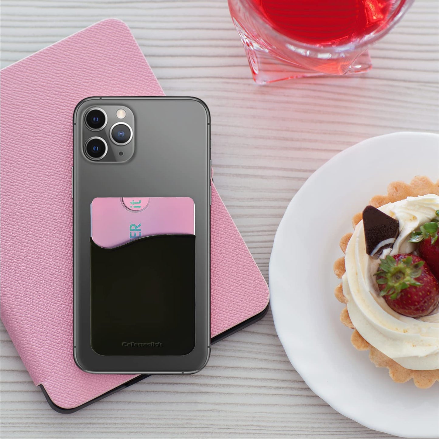 Cellessentials USA Merchant Redesigned Card Holder - Silicone Stick on Cell Phone Wallet with Pocket for Credit Card ID Business Card - iPhone Android